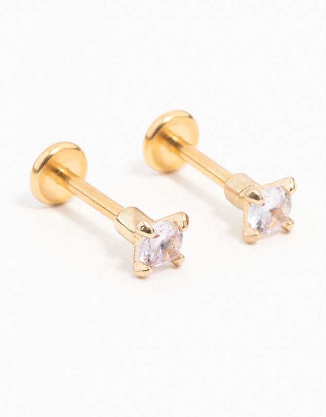 Lovisa - Gold Plated Surgical Steel Mini Cubic Zirconia Flat Back 2-Pack