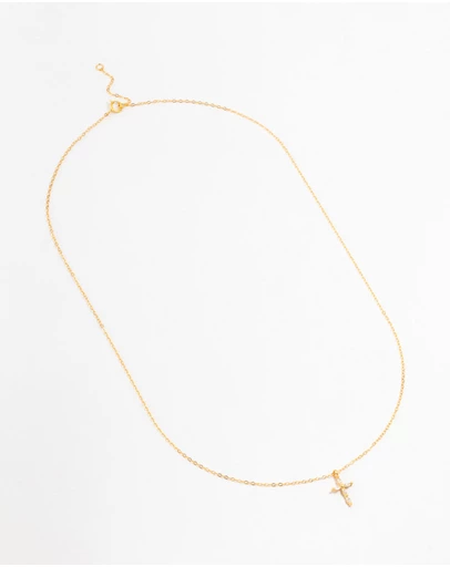 Lovisa - Gold Plated Sterling Silver Cubic Zirconia Cross Necklace