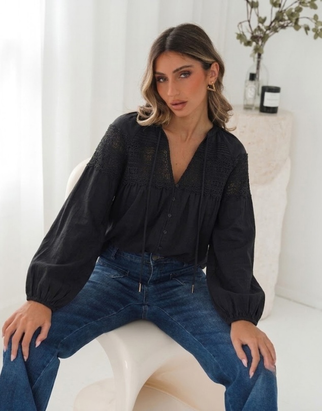Esther & Co - Chenille Blouse - Black Lace