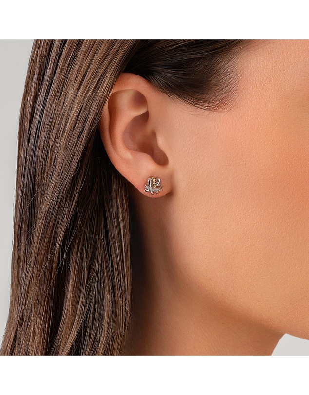 Michael Hill - Crossover Earrings with .09 Carat TW Diamonds in Sterling Silver and 10kt Yellow Gold