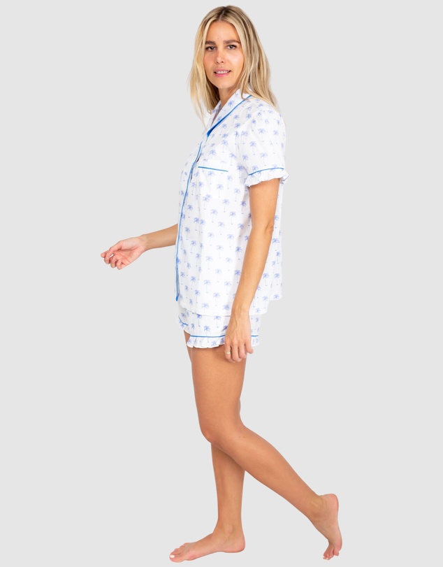 Sant And Abel - Women's Blue Palm Tree Short Sleeve Pajama Set