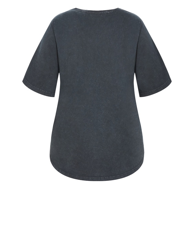 City Chic - Plus size Ryan Rose Print Tee - grey wash