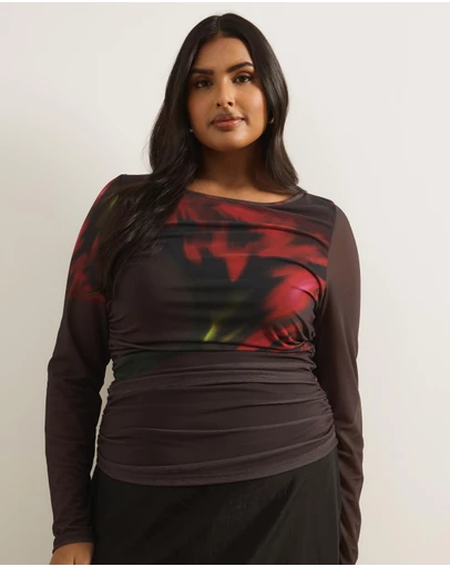 Atmos&Here Curvy - Audrey Long Sleeve Mesh Top