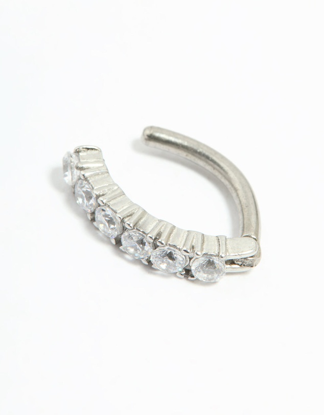 Lovisa - Titanium Cubic Zirconia Statement Curved Belly Ring