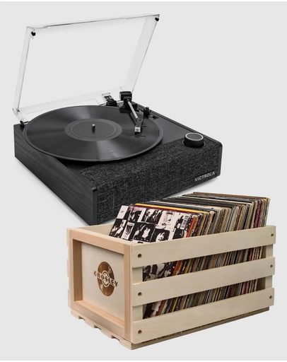 Victrola - Victrola Eastwood II Turntable - Black + Bundled Record Storage Crate
