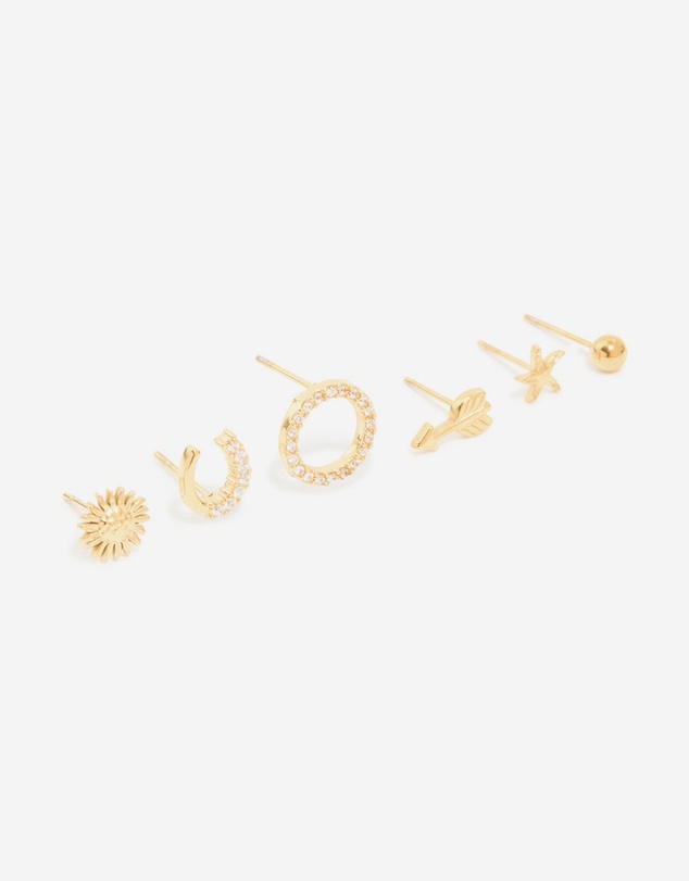 Lovisa - Waterproof Gold Plated Stainless Steel Mixed Motif Stud Earrings 3-Pack