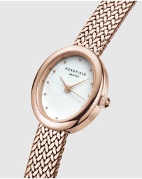 Rosefield - Mini Oval White Rose Gold-Tone Woven Mesh Bracelet Watch