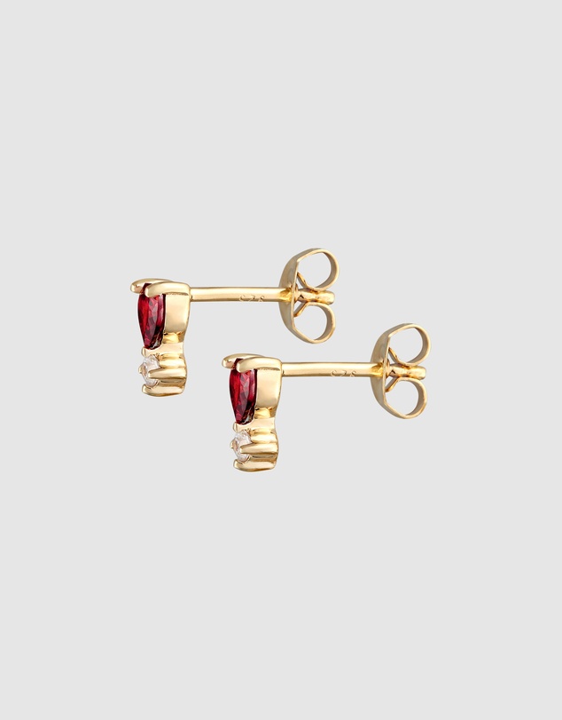 Elli Jewelry - Red Zirconia Heart Stud Earrings in Gold-Plated 925 Silver