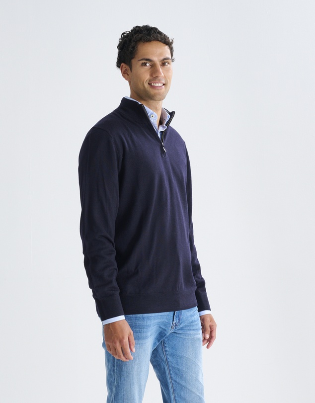 3 Wise Men - 3 Wise Men Harvey Zip Neck Merino Knit - Navy