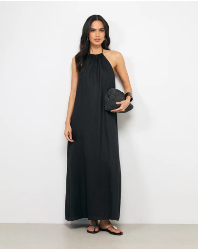 AERE - Orea Linen Gathered Halter Midi Dress