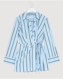 Revibe - Repaired Shona Joy Saxon Draped Shirt Mini Dress - AU 12