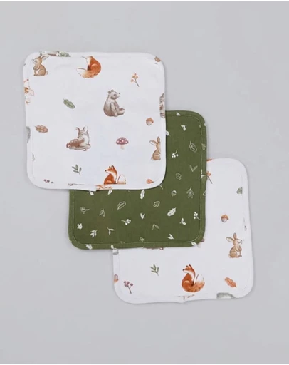 Living Textiles - 3 Pack Wash Cloths - Fox & Friends