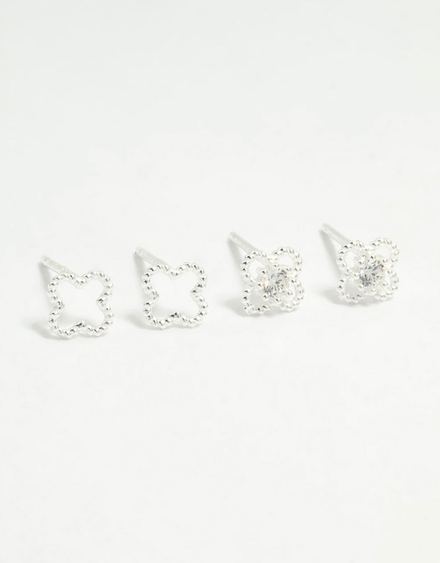 Lovisa - Sterling Silver Cubic Zirconia Flower Stud Earrings 2-Pack