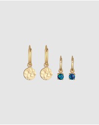 Elli Jewelry - Earrings Creoles Platelet Pendant Set with Opal Blue in 925 Sterling Silver Gold Plated