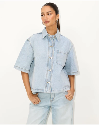 Dazie - Imani Short Sleeve Denim Shirt