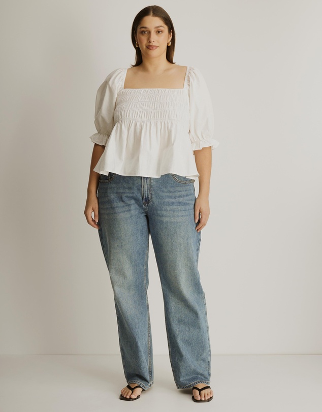 Atmos&Here Curvy - Elara Square Neck Peplum Blouse