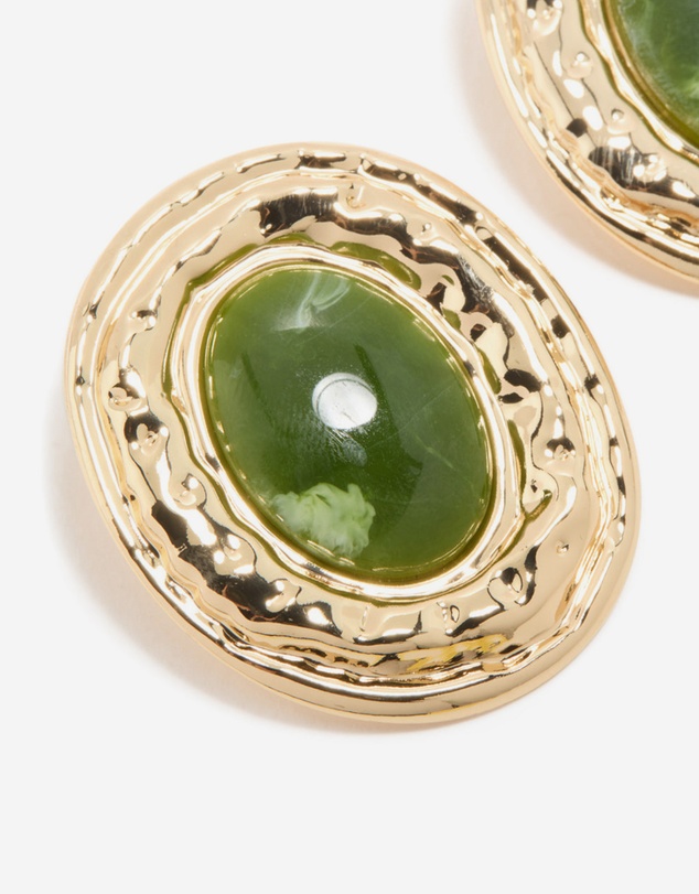 Lovisa - Gold Dark Green Enamel Statement Round Earrings