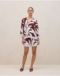 Trenery - Wakame Border Stripe Popover Top in Espresso