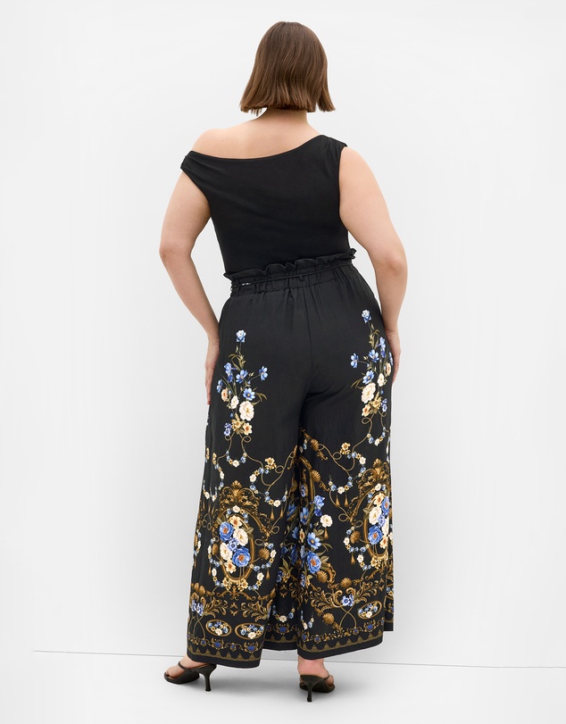 City Chic - Plus size Cassie Border Print Wide Leg Pant - black