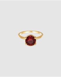 Elli Jewelry - Ring Solitaire Elegant with Crystals Red in 925 Sterling Silver Gold Plated