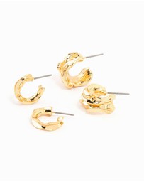 Lovisa - Gold Plated Molten Thick & Thin Hoop Earrings 2-Pack