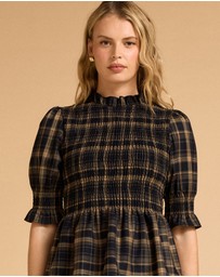 MVN - Plaid Shirring Short Sleeve Top