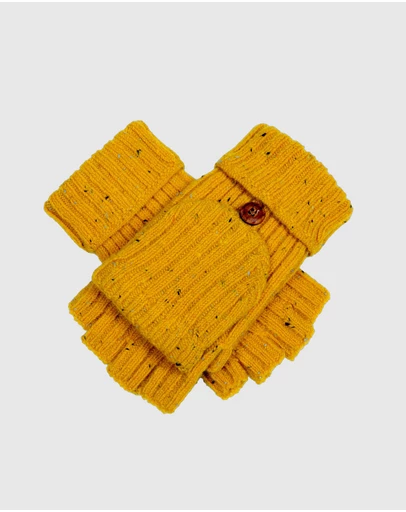 DENTS - Ribbed Knit Fingerless Gloves with Mitten Flap