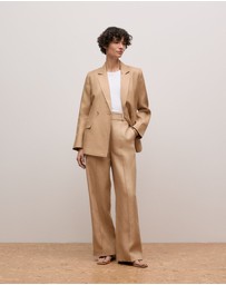 Trenery - Linen Twill Double Breasted Blazer in Light Camel