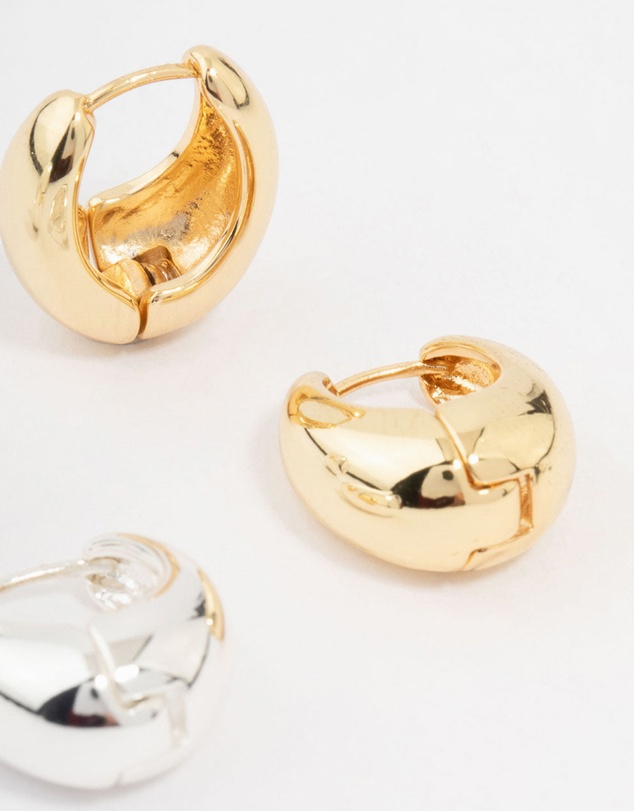 Lovisa - Gold Plated & Silver Plated Gradual Huggie Earrings 2-Pack