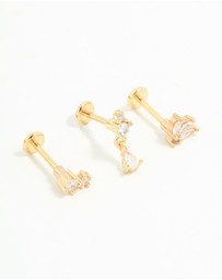 Lovisa - Gold Plated Surgical Steel Cubic Zirconia Triangular Flat Back Studs Pack