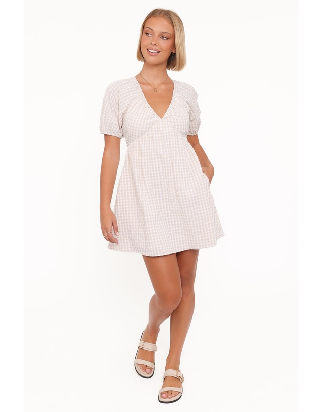 Petal & Pup - Cadhla Mini Dress - Beige Gingham