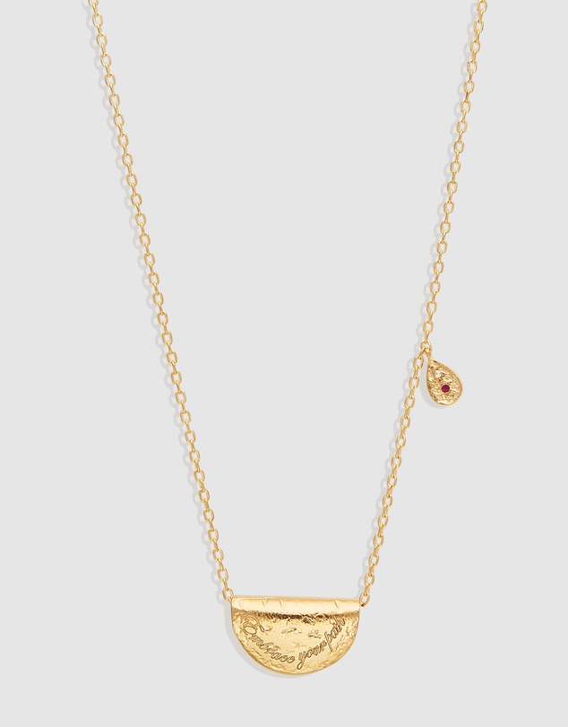 By Charlotte - Lotus Birthstone Necklace - July - Ruby