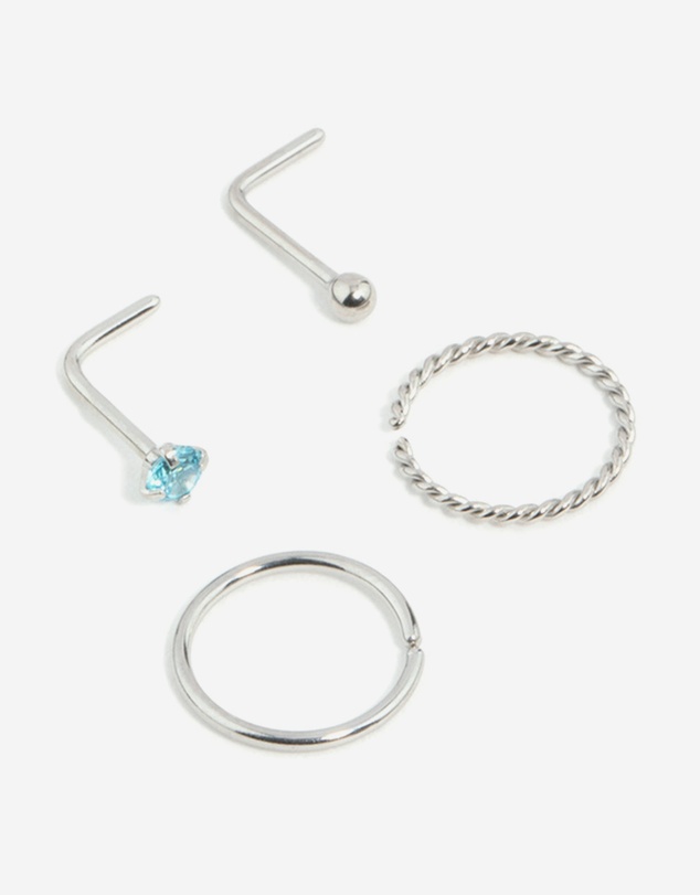 Lovisa - Surgical Steel Twisted Nose Rings & Cubic Zirconia Nose Stud 4-Pack