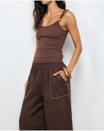 AERE - Contrast Stitch Linen Pants
