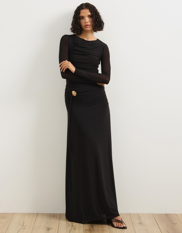 Atmos&Here - Valentia Belted Mesh Maxi Skirt