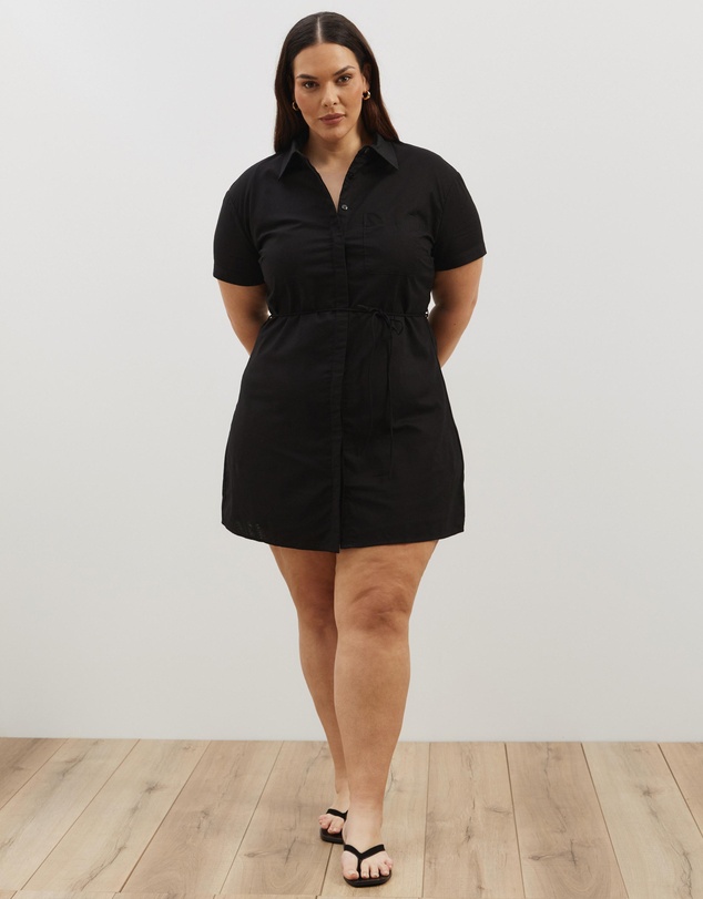 Atmos&Here Curvy - Cara Tie Waist Mini Shirt Dress