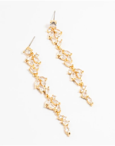 Lovisa - Gold Plated Cascading Pear & Marquise Cubic Zirconia Earrings