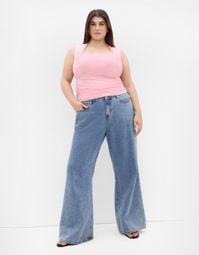 City Chic - Plus size Milly Square Neck Tank - heavenly pink