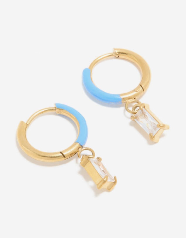 Lovisa - Waterproof Gold Plated Stainless Steel Light Blue Enamel Cubic Zirconia Charm Huggie Earrings