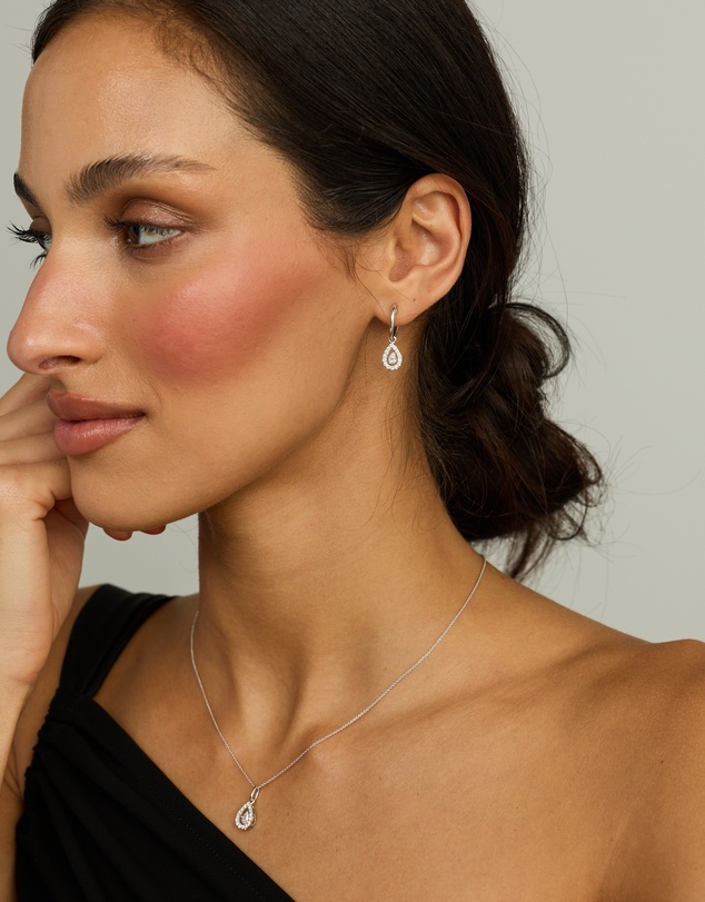 Michael Hill - Lume Lab Pear Halo Pendant and Drop Earrings Box Set with 0.73 Carat TW of Laboratory-Grown Diamonds in Sterling Silver