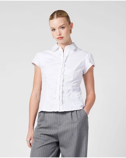 MVN - Cap Sleeve Shirt With Ruffles