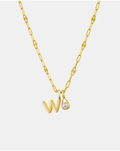 Zoe Olivia - 14K Gold Vermeil Imprint Initial W Cubic Zirconia Necklace