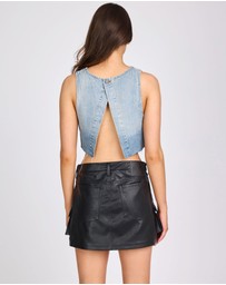 ONE TEASPOON - Star Cropped Denim Top - Pacifica Blue
