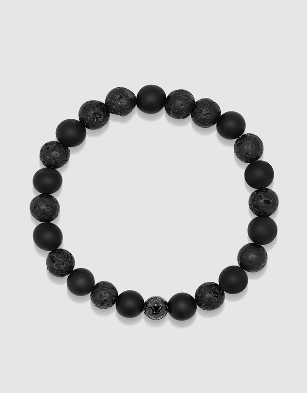 Nialaya Jewellery - Men's Wristband with Lava Stone, Matte Onyx and Black Logo Ball