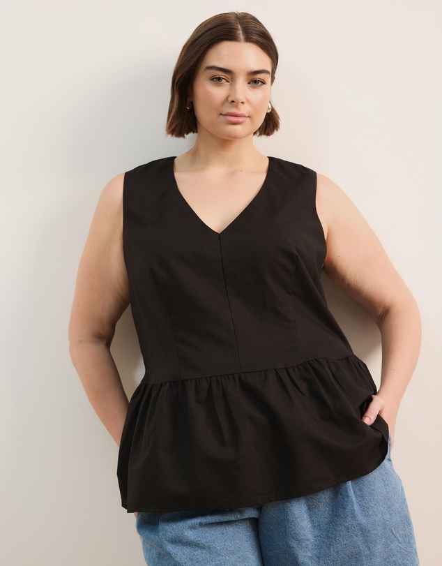 Atmos&Here Curvy - Lola Linen V-Neck Peplum Top