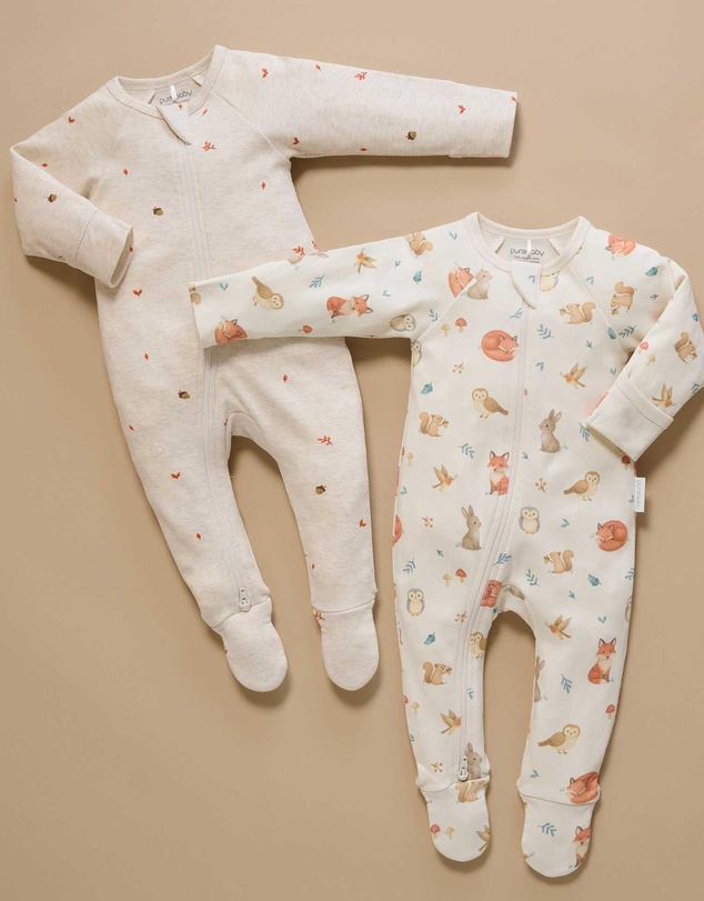 Purebaby - 2 Pack Zip Growsuit -Kids-Babies