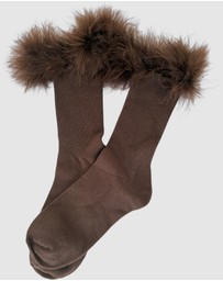 High Heel Jungle - Frou-Frou Faux Fur Trim Combed Cotton Socks