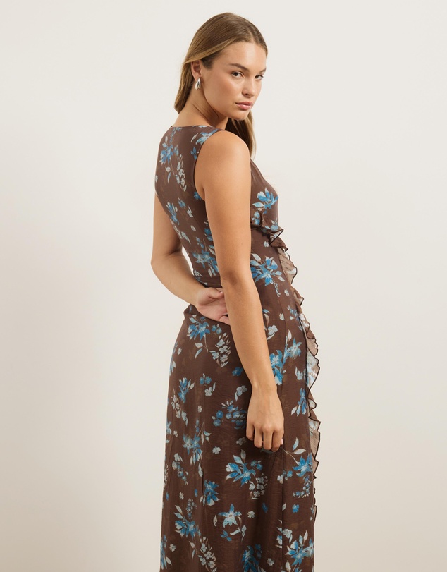 Atmos&Here - Kiki Floral Georgette Maxi Dress With Ruffle