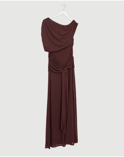 Revibe - Repaired CHANCERY Margot One Shoulder Drape Mesh Maxi Dress - AU 10