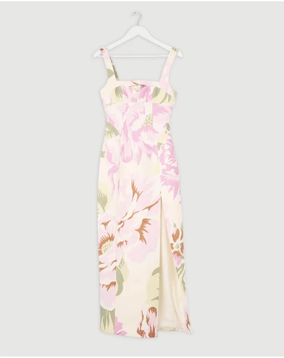 Revibe - Repaired BY JOHNNY. Edens Floral Square Peep Midi Dress - AU 6